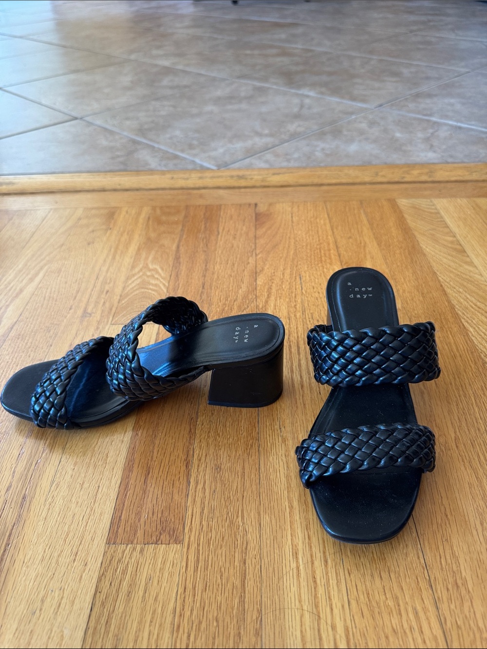 a new day Black Braided Block Heel Mules